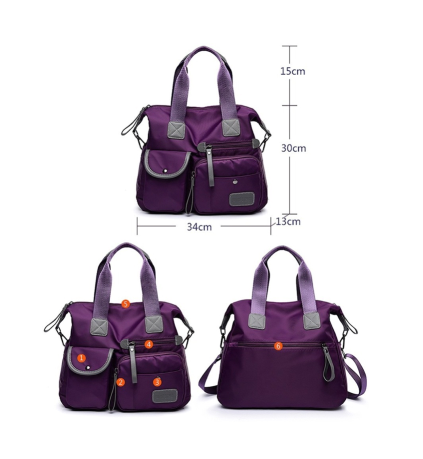 Bolsa Mujer Impermeable Viaje Nylon Tote Crossbody Bandolera negra