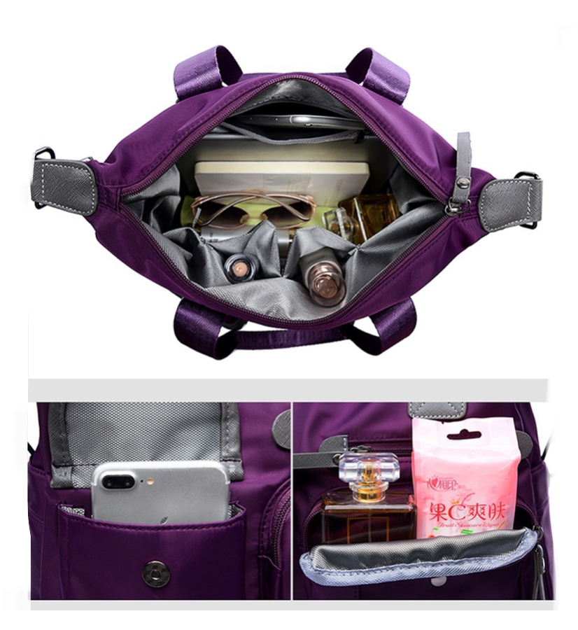 Bolsa Mujer Impermeable Viaje Nylon Tote Crossbody Bandolera negra