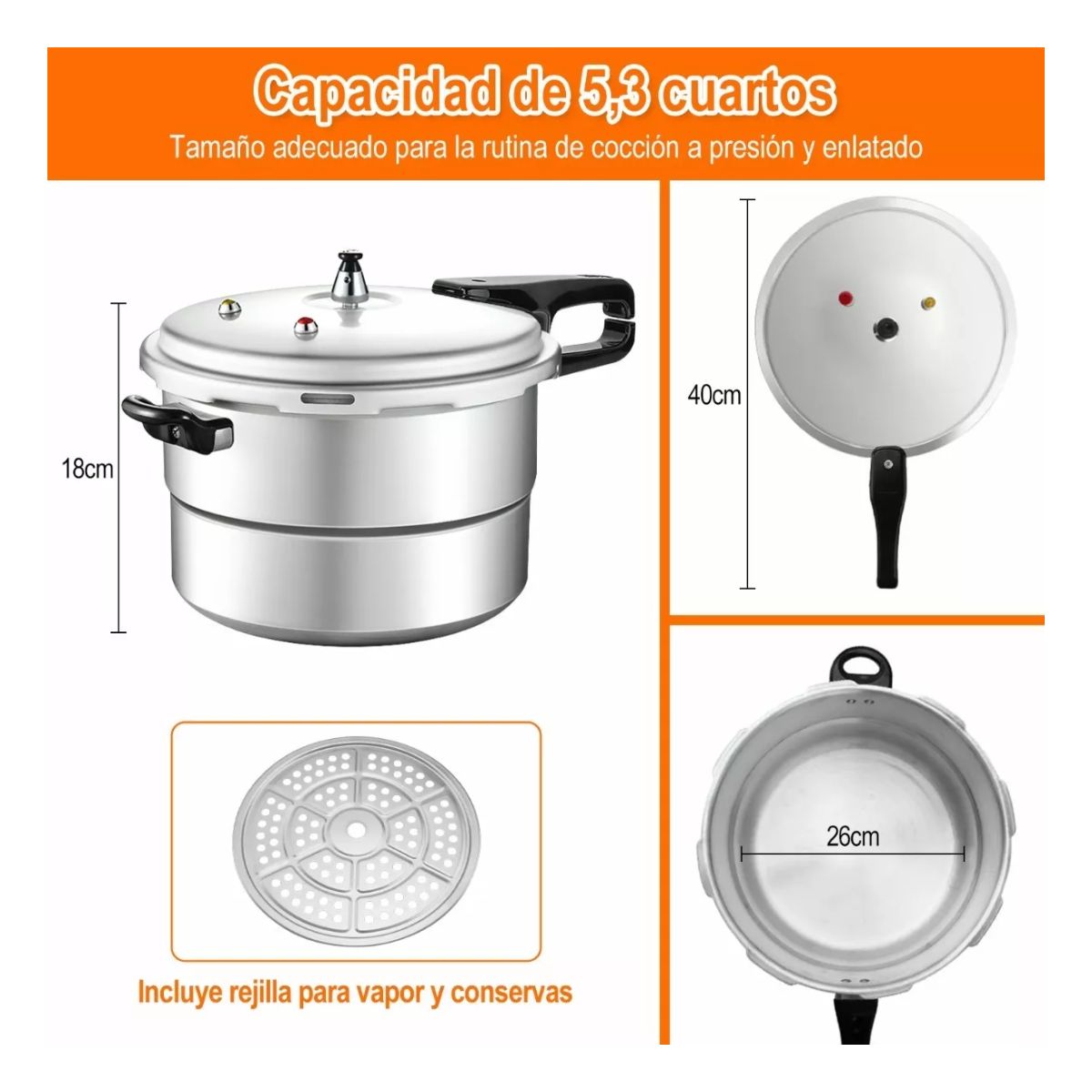 Olla de Presion Aluminio 6 Cuartos Cocina Estufa Induccion Pressure Cooker  Rack
