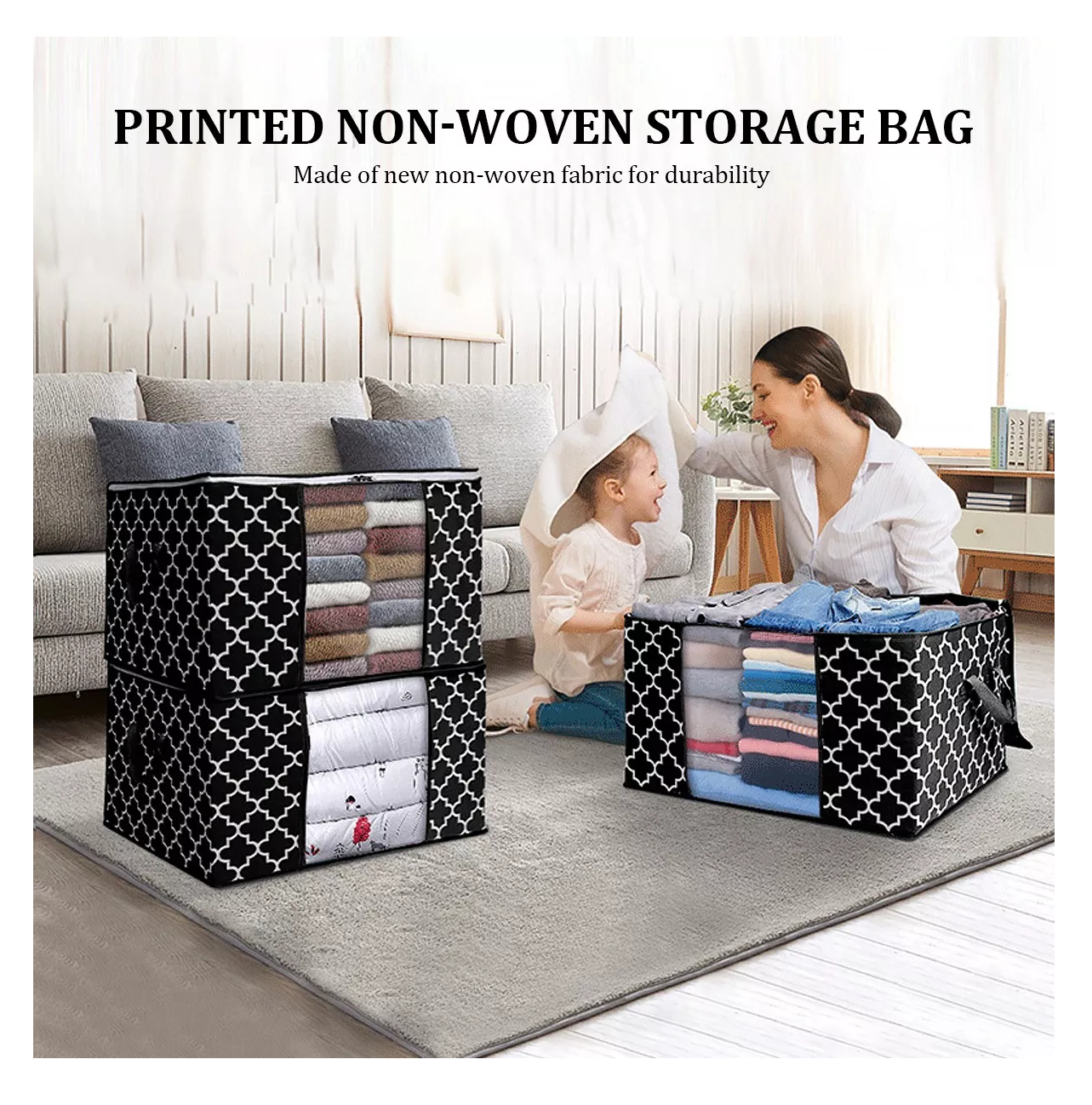 Bolsas Almacenamiento, 6 Piezas Negro con Blanco