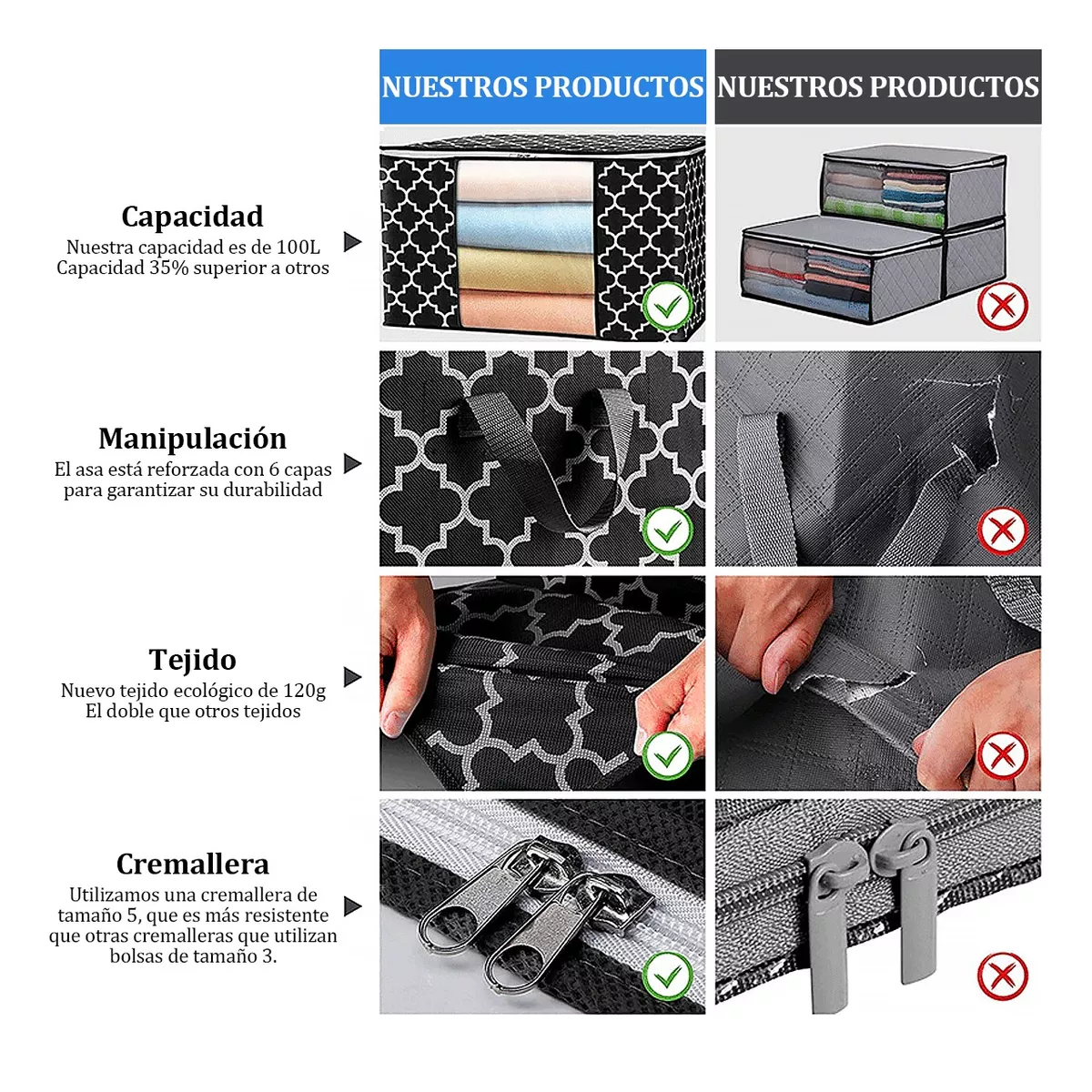 Bolsas Almacenamiento, 6 Piezas Negro con Blanco