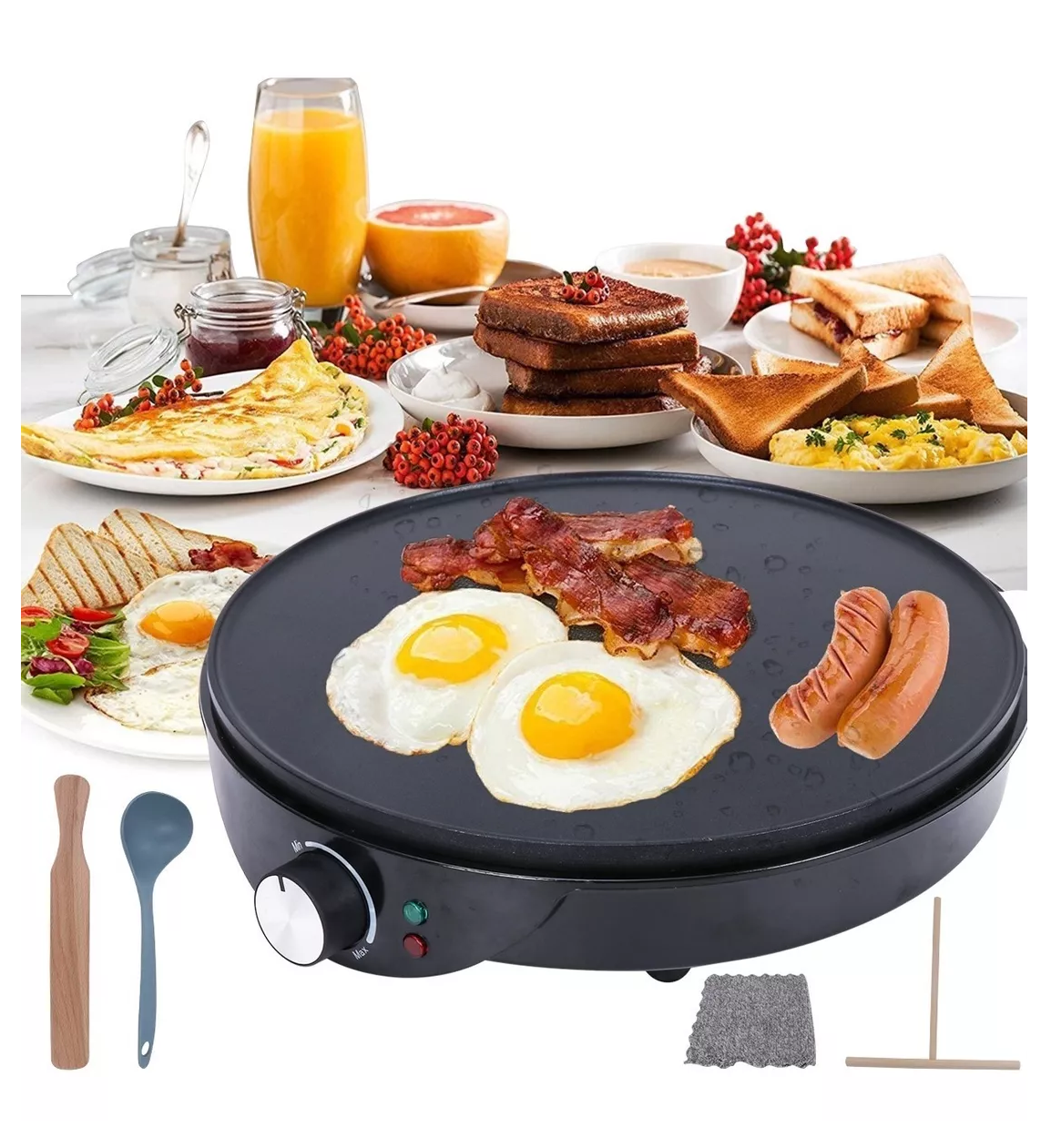 Crepera Eléctrica Anti Adherente Ajustable Negro