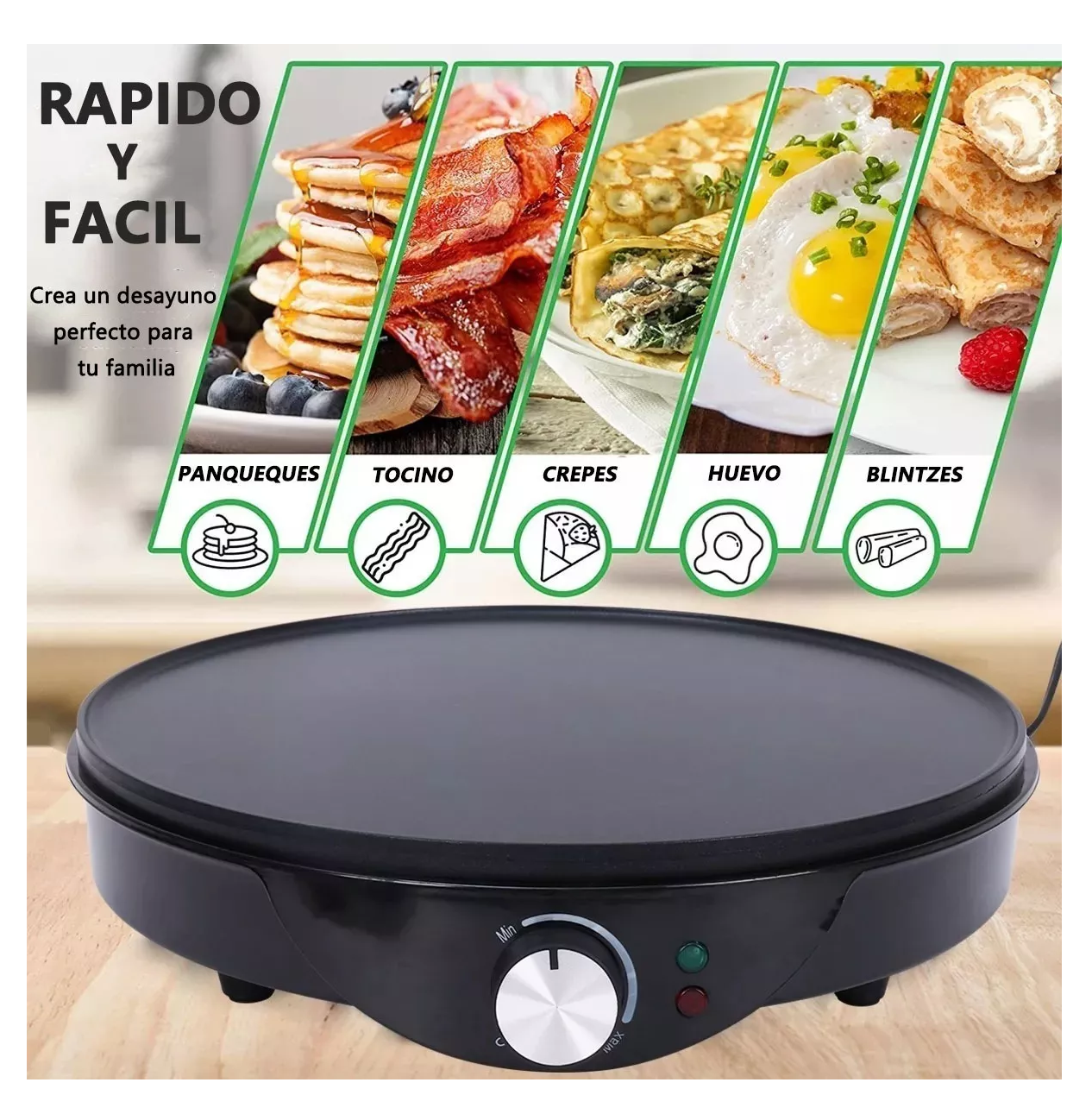 Crepera Eléctrica Anti Adherente Ajustable Negro