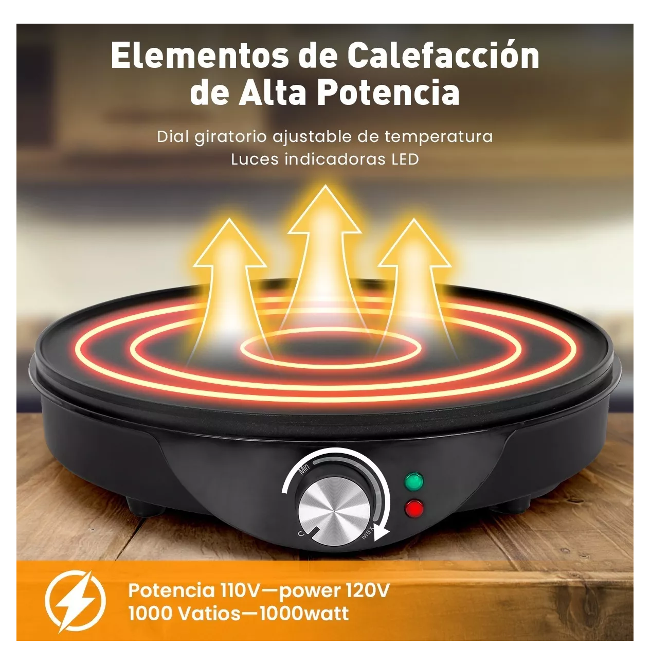 Crepera Eléctrica Anti Adherente Ajustable Negro