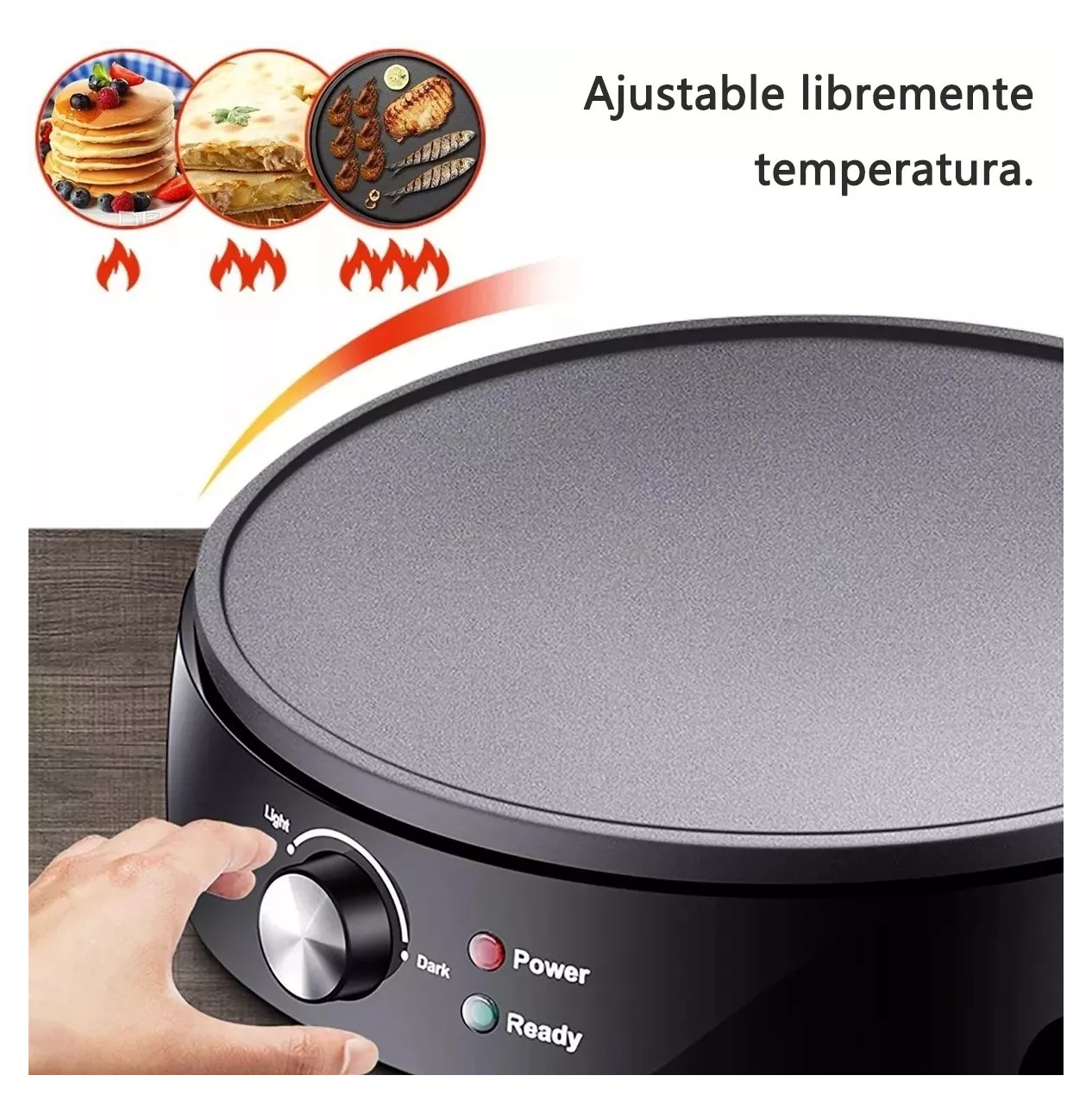 Crepera Eléctrica Anti Adherente Ajustable Negro