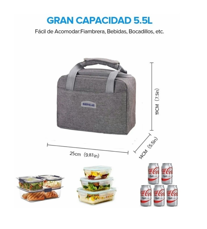 Lonchera Térmica Para La Escuela, Trabajo, Negro+gris 2 Pack gris negro