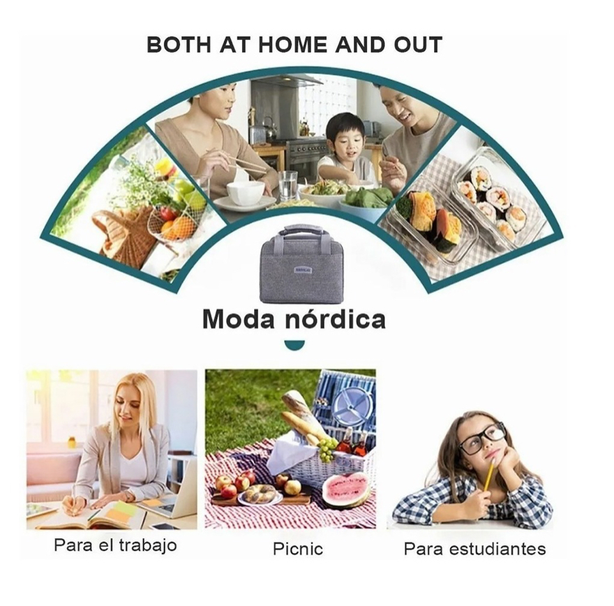 Lonchera Térmica Para La Escuela, Trabajo, Negro+gris 2 Pack gris negro