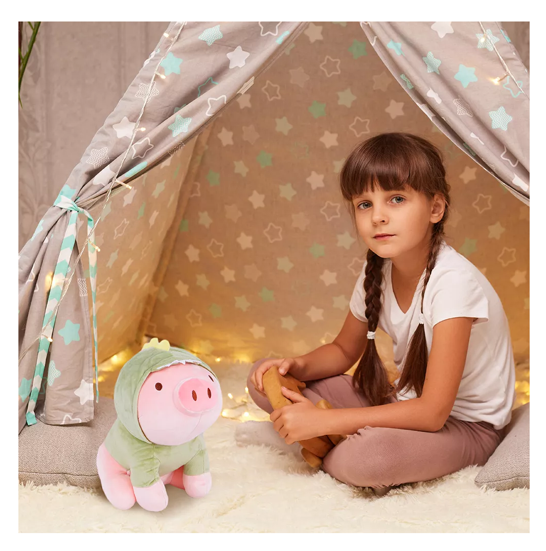 Peluche de Cerdito con disfraz de dinosaurio Puercosaurio