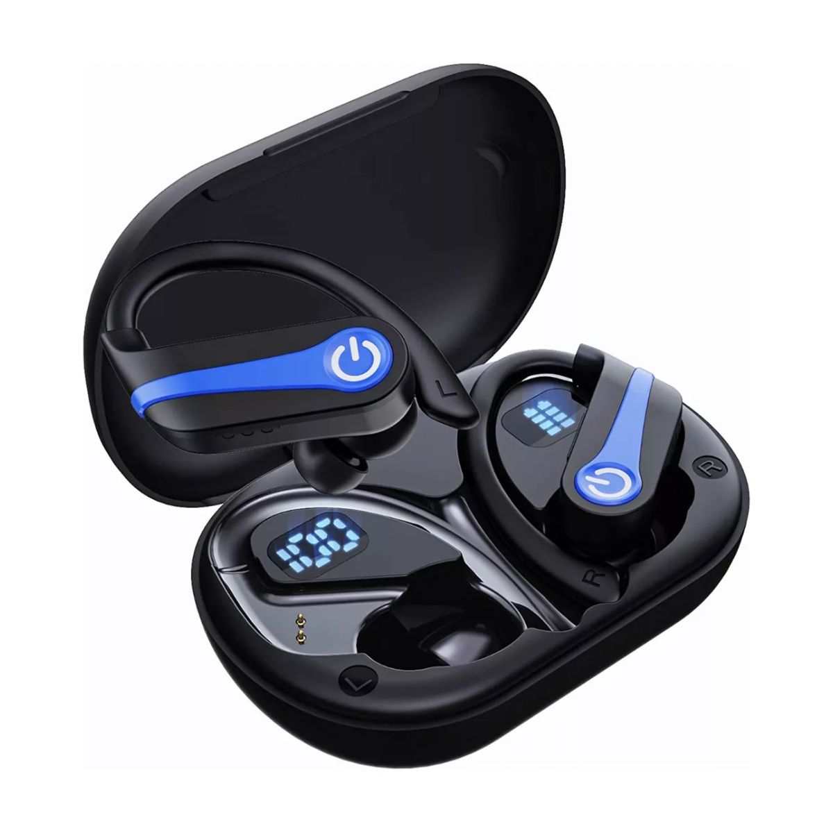 Auriculares Deportivos Inalámbricos Bluetooth Con Gancho Negro con Azul