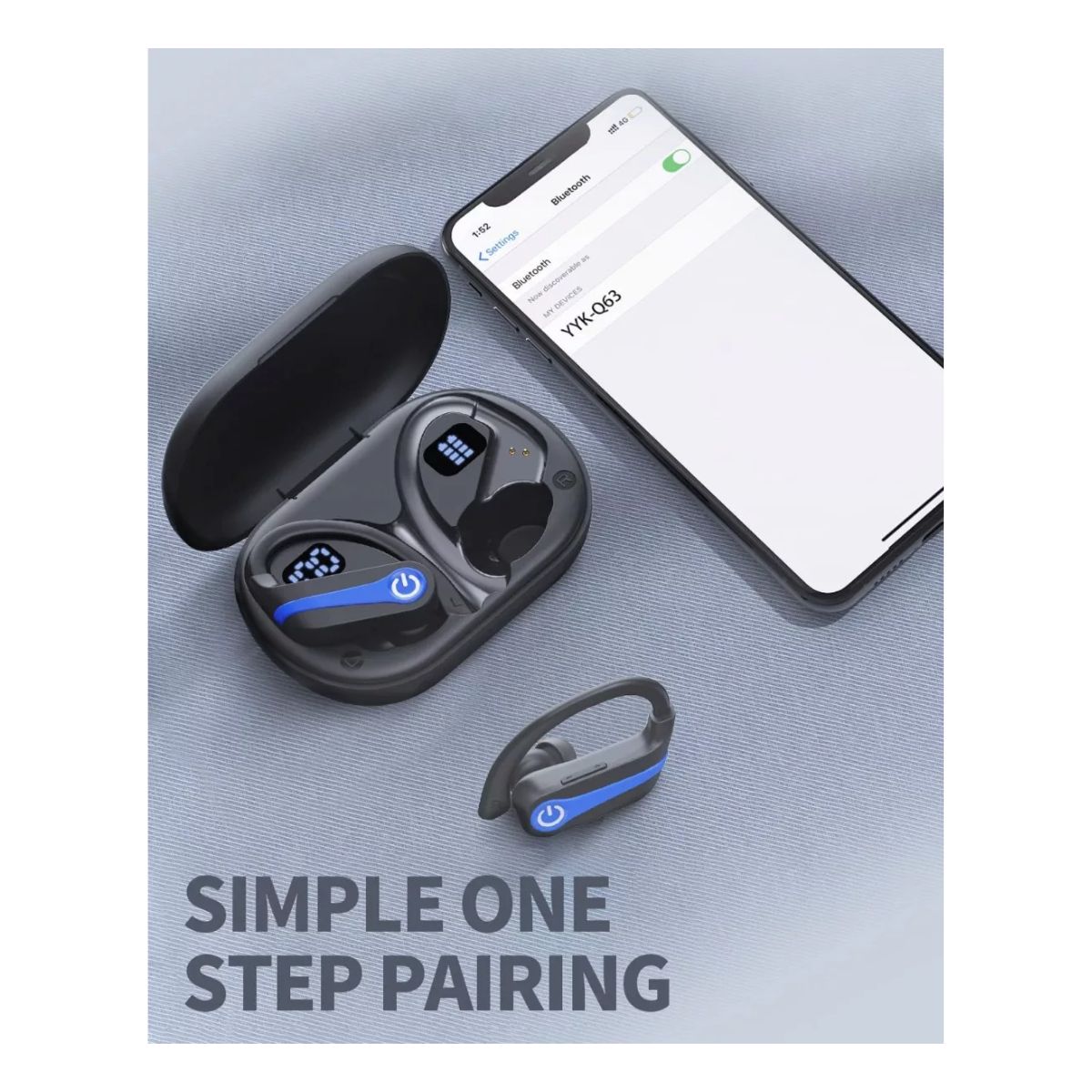 Auriculares Deportivos Inalámbricos Bluetooth Con Gancho Negro con Azul