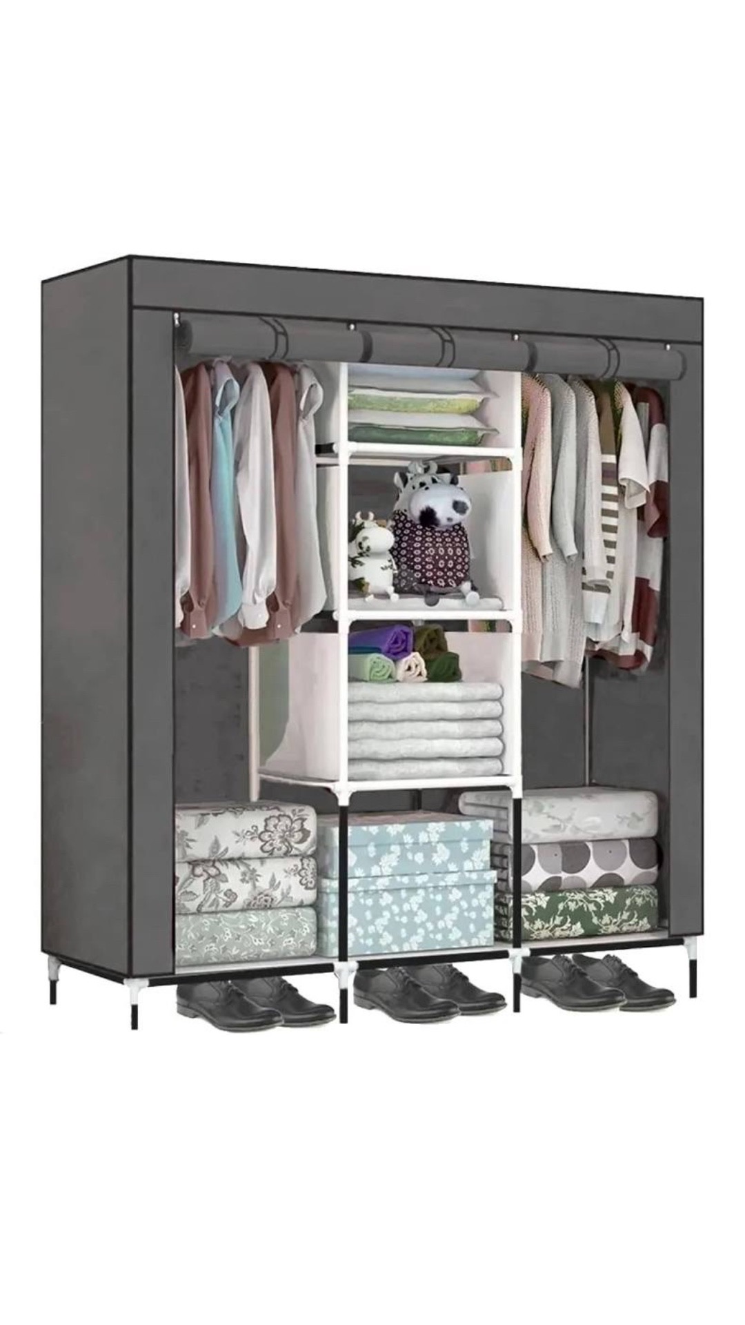 Closet Armario Plegable De Tela 3 Puertas Portátil Color Gris