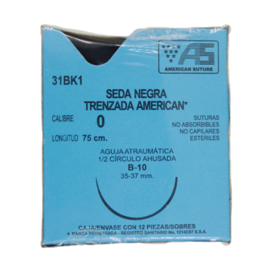 Sutura Quirúrgica de Seda Negra Trenzada 0 B-10 AMERICAN SUTURE