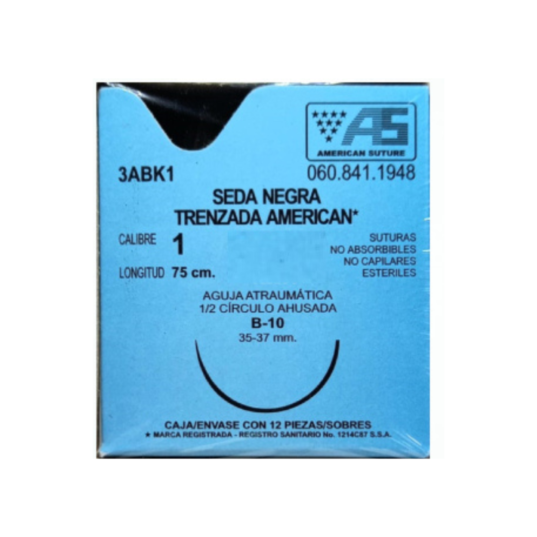 Sutura Quirúrgica de Seda Negra Trenzada 1 B-10 AMERICAN SUTURE