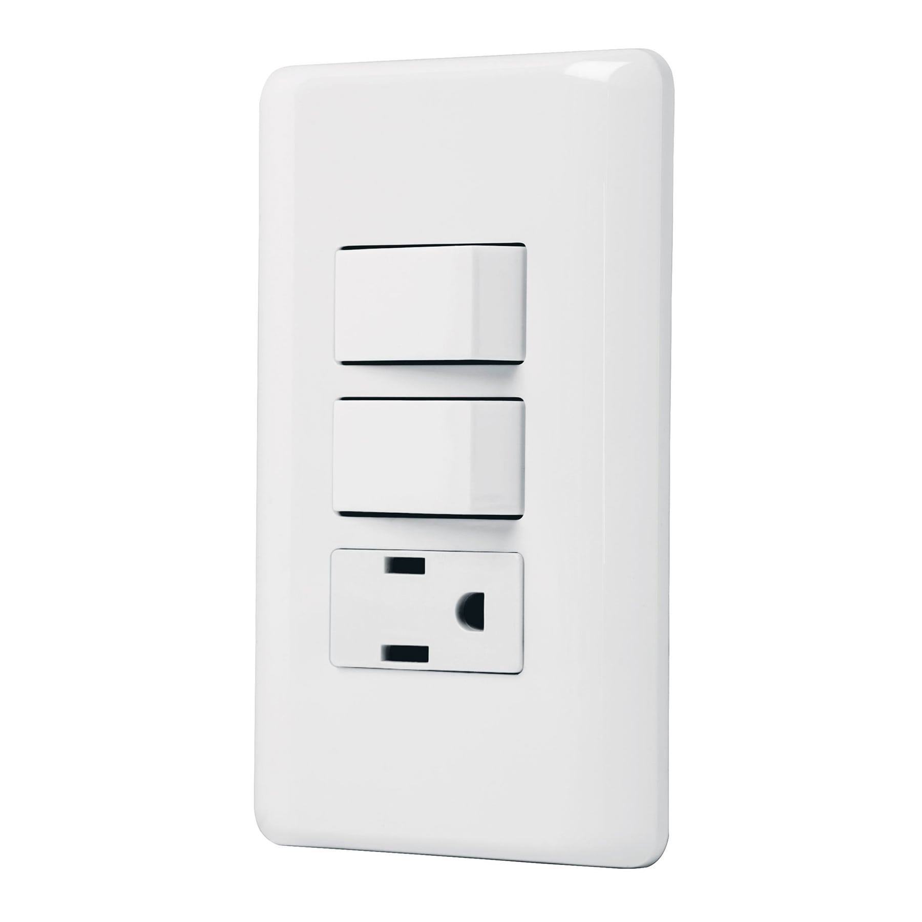 PLACA ARMADA CON CONTACTO Y 2 INTERRUPTORES SENCILLOS, VOLTECK BASIC 25081