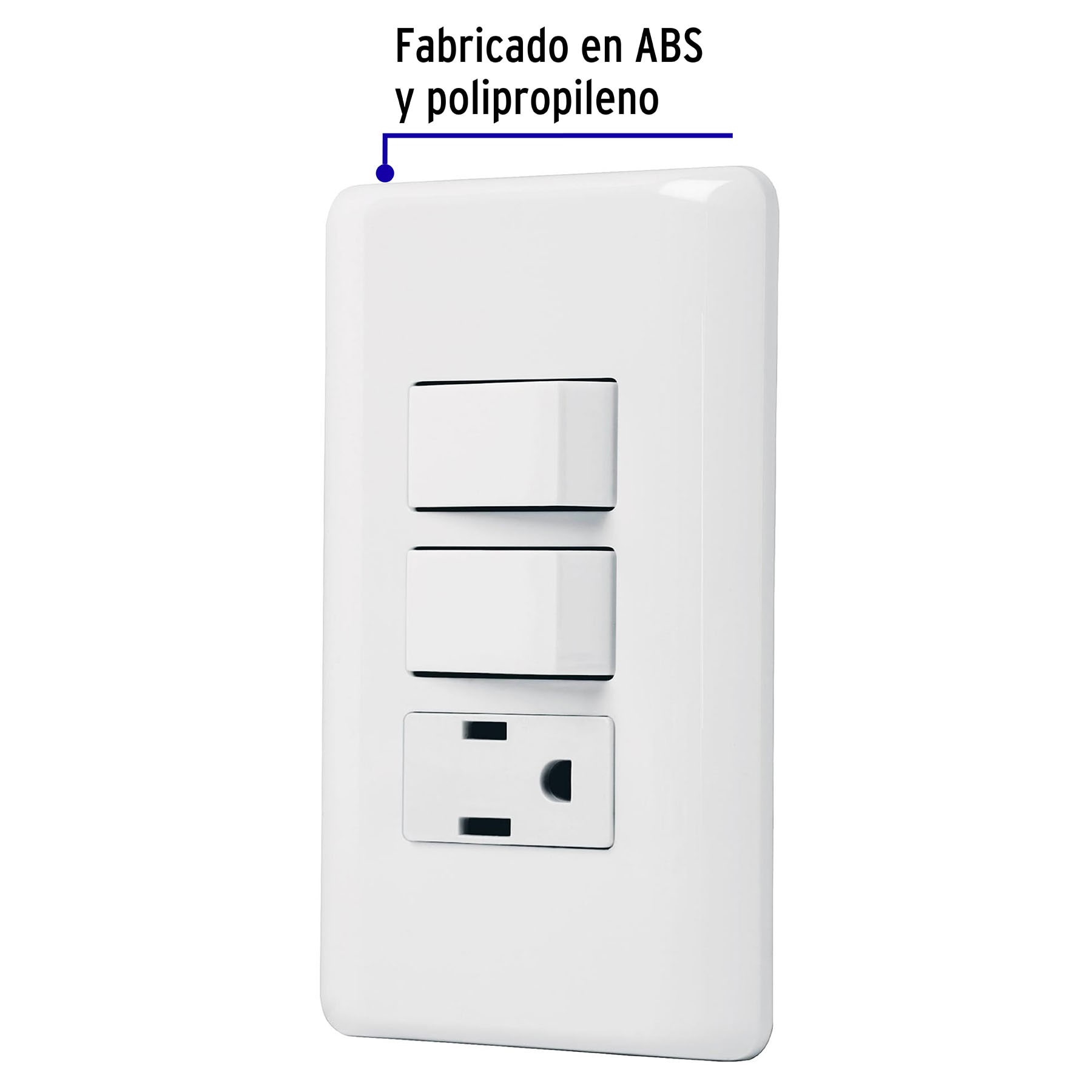 PLACA ARMADA CON CONTACTO Y 2 INTERRUPTORES SENCILLOS, VOLTECK BASIC 25081
