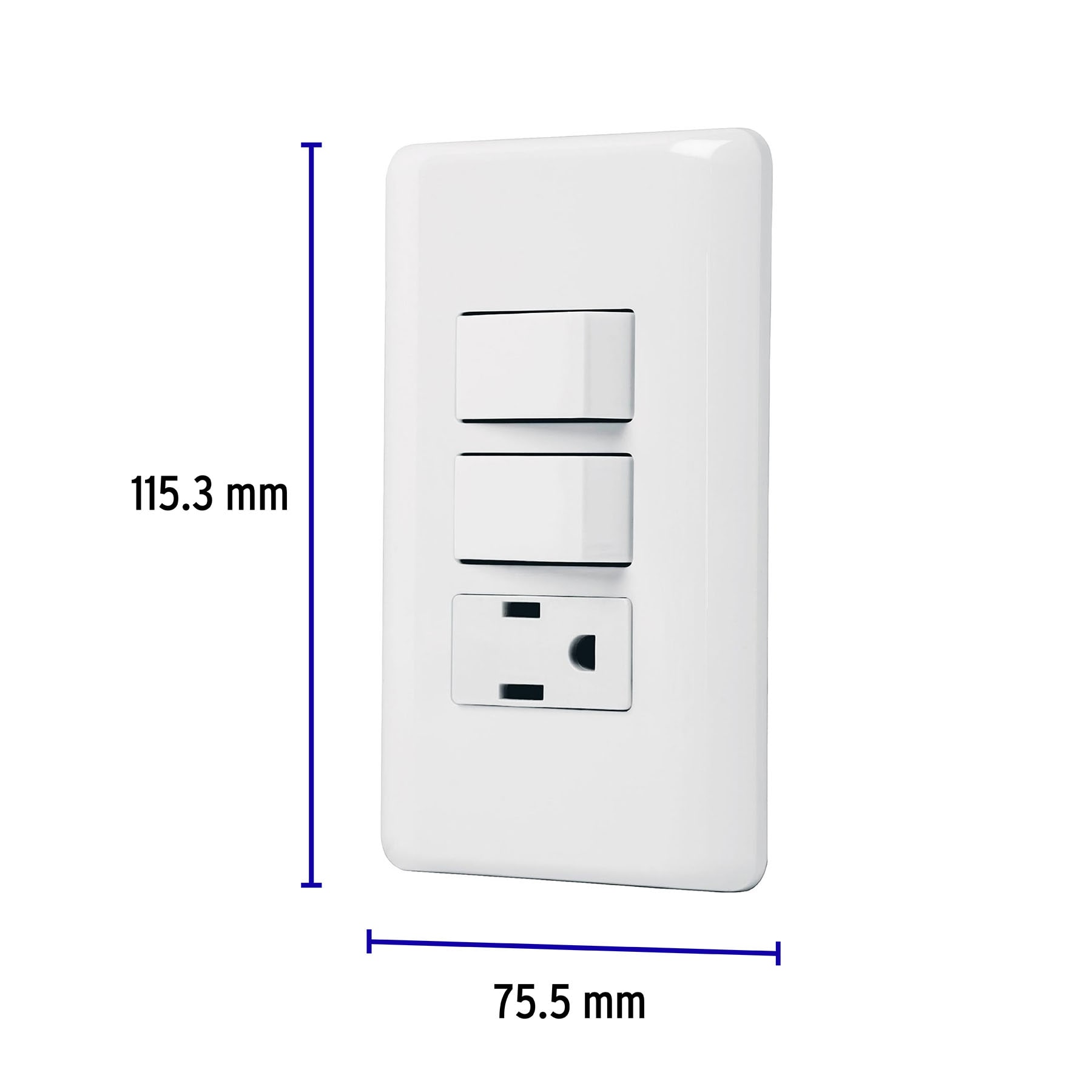 PLACA ARMADA CON CONTACTO Y 2 INTERRUPTORES SENCILLOS, VOLTECK BASIC 25081
