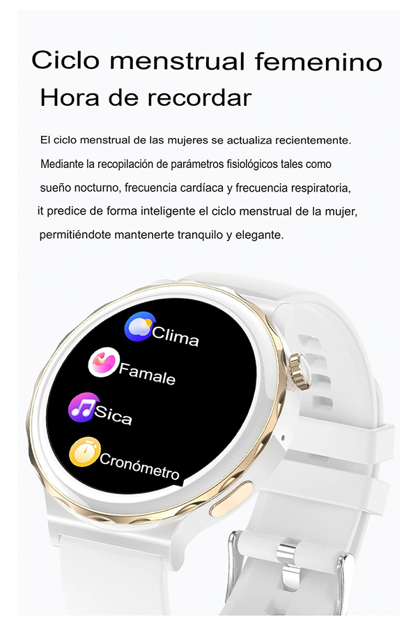 SmartWatch 2023: Monitorea tu salud, controla tu celular desde tu muñeca, GPS, Notificaciones y más. diseño redondo, fino y elegante para Dama
