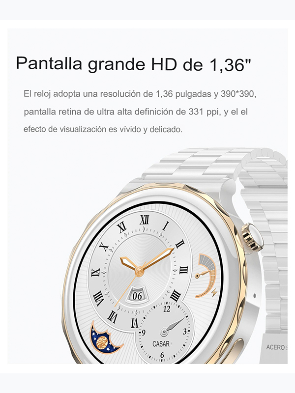 SmartWatch 2023: Monitorea tu salud, controla tu celular desde tu muñeca, GPS, Notificaciones y más. diseño redondo, fino y elegante para Dama
