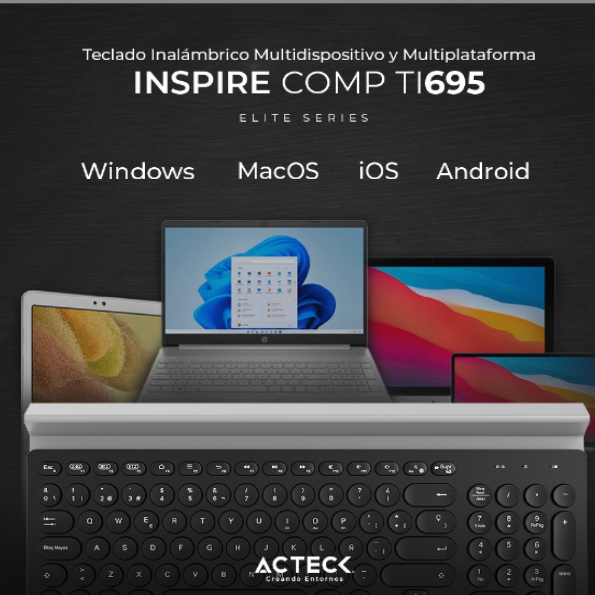 Teclado Inalámbrico Conexión Dual 2.4hz Bluetooth Inspire Comp TI695 Elite Series