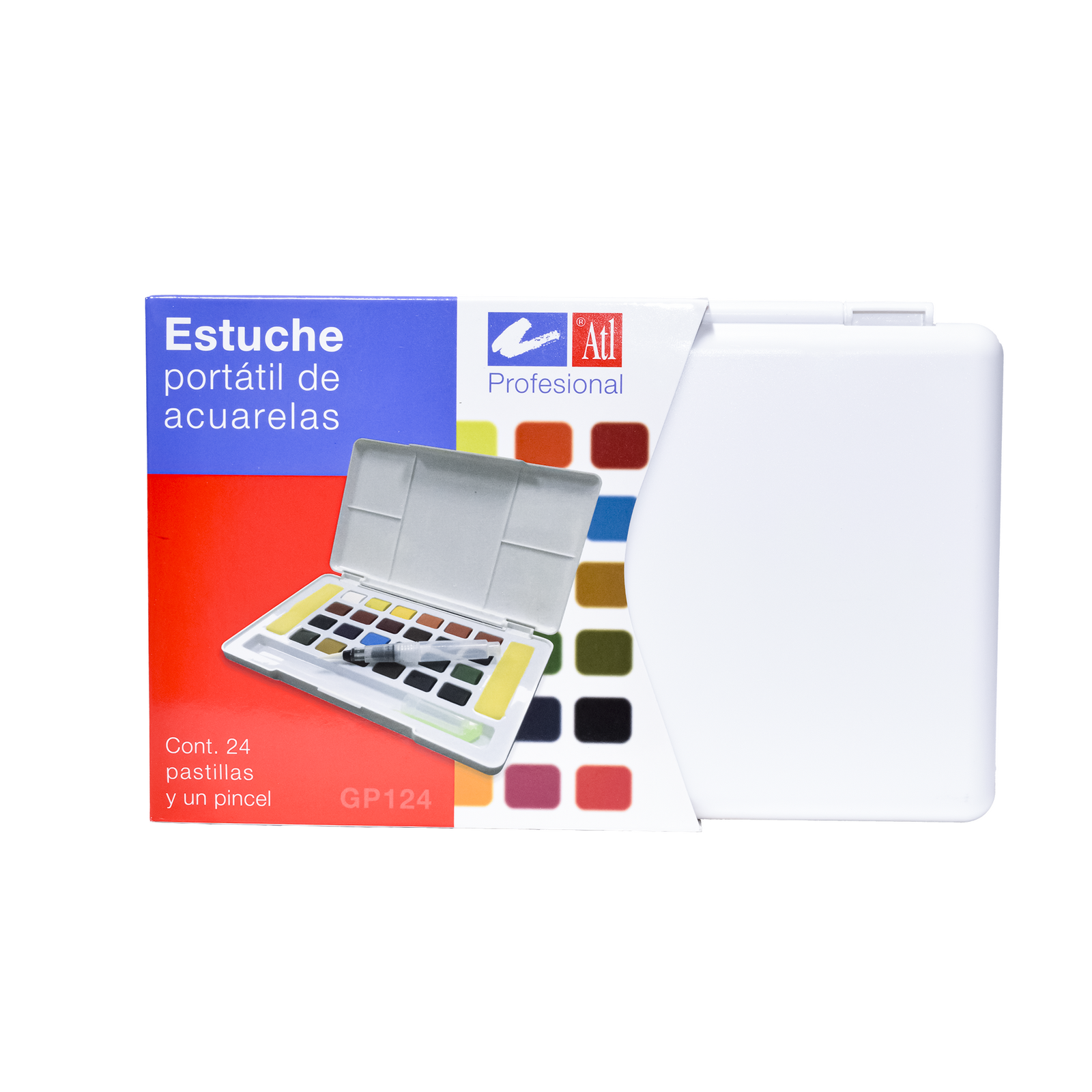 Set Con 24 Pastillas Acuarela Portatil Atl Gp124 Colores Basicos + 1 Pincel