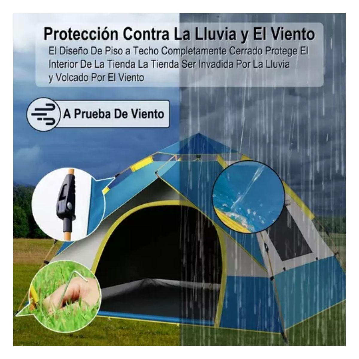 Casa De Camping Para 4 Personas Automática 2 Entradas Azul con blanco  Y Amarillo