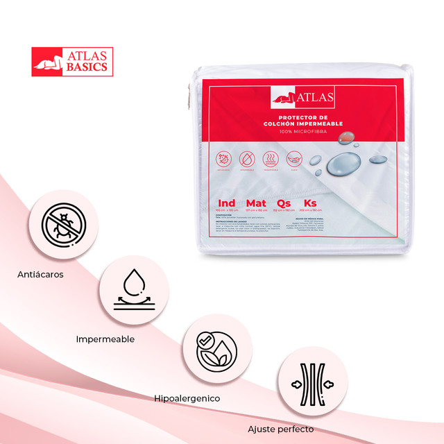 Juego De Sabanas Soft Matrimonial De Microfibra + Cubre Colchón Matrimonial Impermeable + Pack 2 Almohadas Atlas Basics
