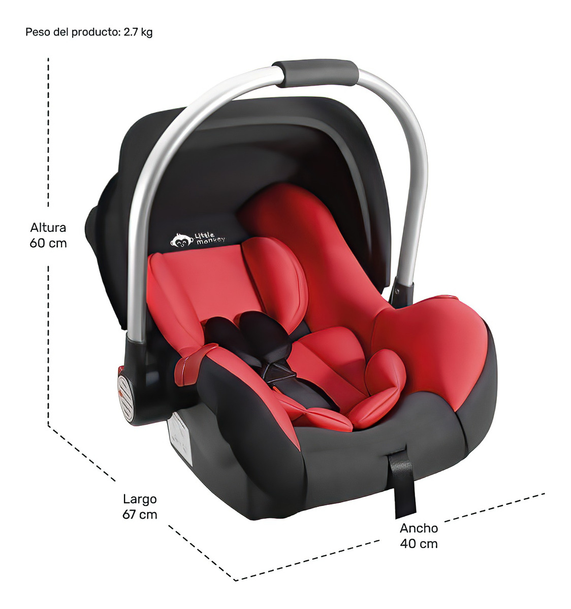 Asiento Portabebe Mecedora Tipo Moises Ergonomico Para Auto Rojo