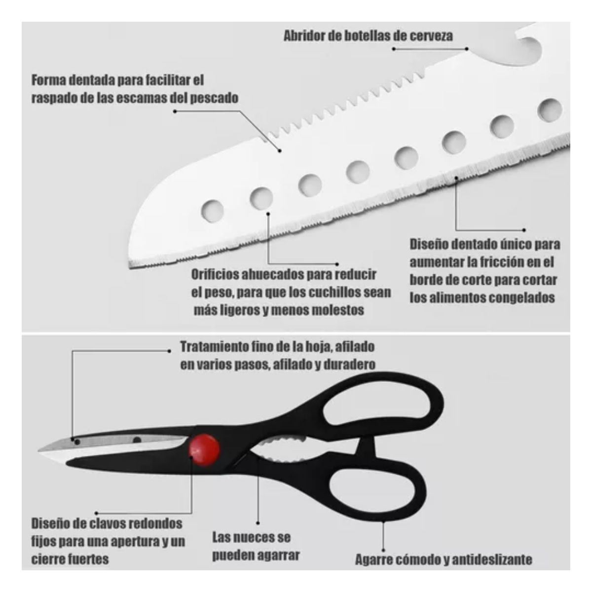 Kit de Cuchillos De Acero Inoxidable Con Base 8pcs negro con plata 
