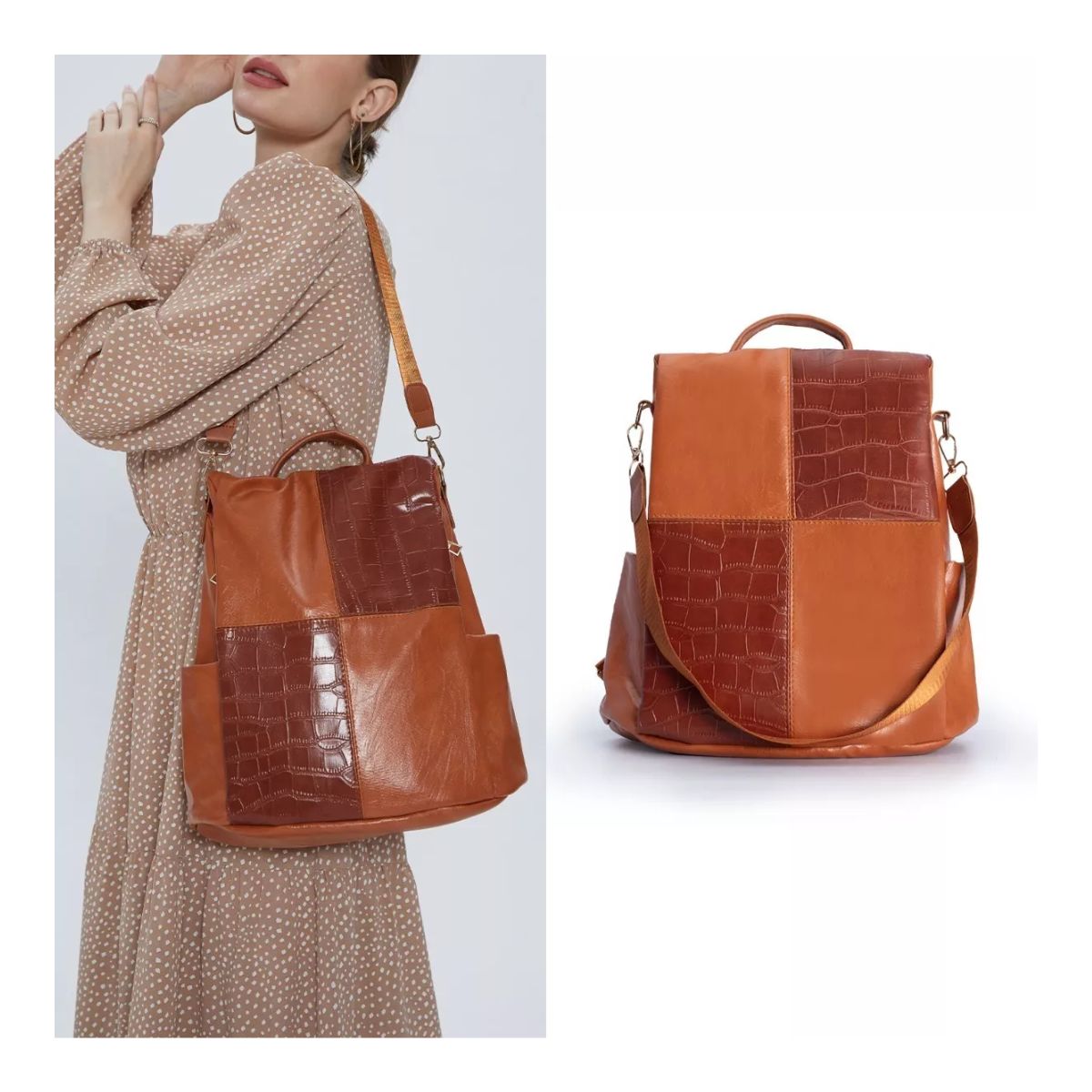 Mochila Para Mujer Dama Diseño De Costura Antirrobo Impermeable Marron