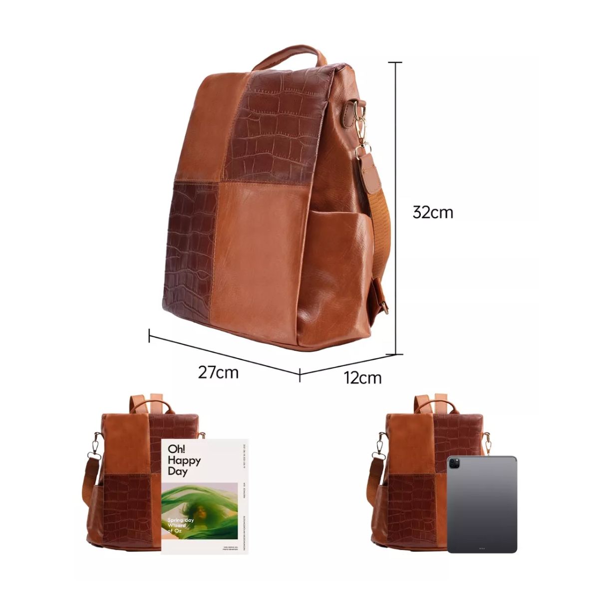 Mochila Para Mujer Dama Diseño De Costura Antirrobo Impermeable Marron