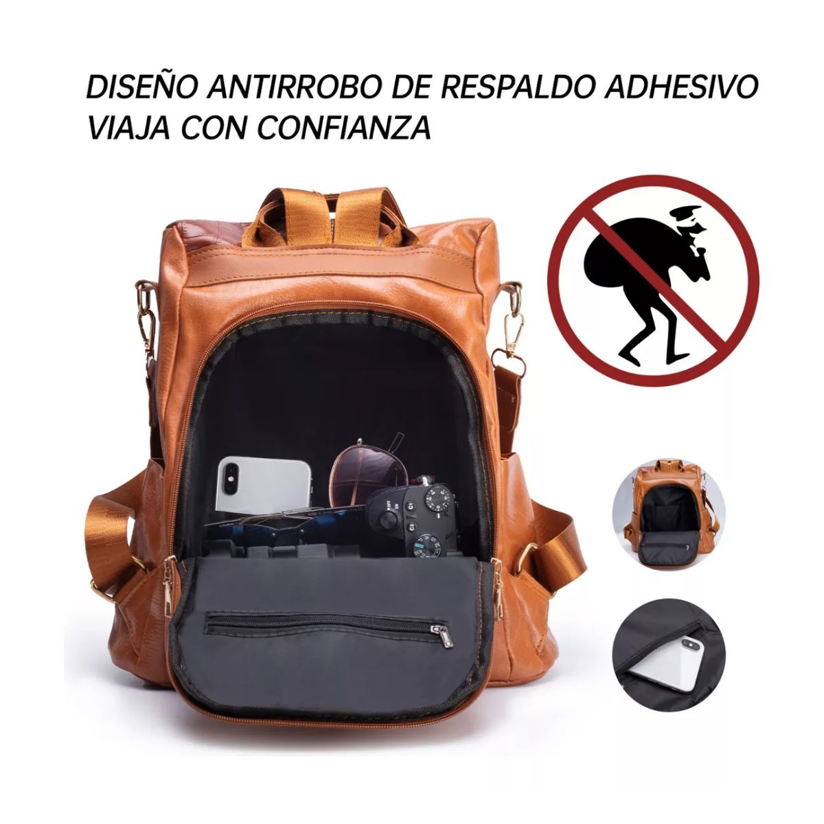 Mochila Para Mujer Dama Diseño De Costura Antirrobo Impermeable Marron