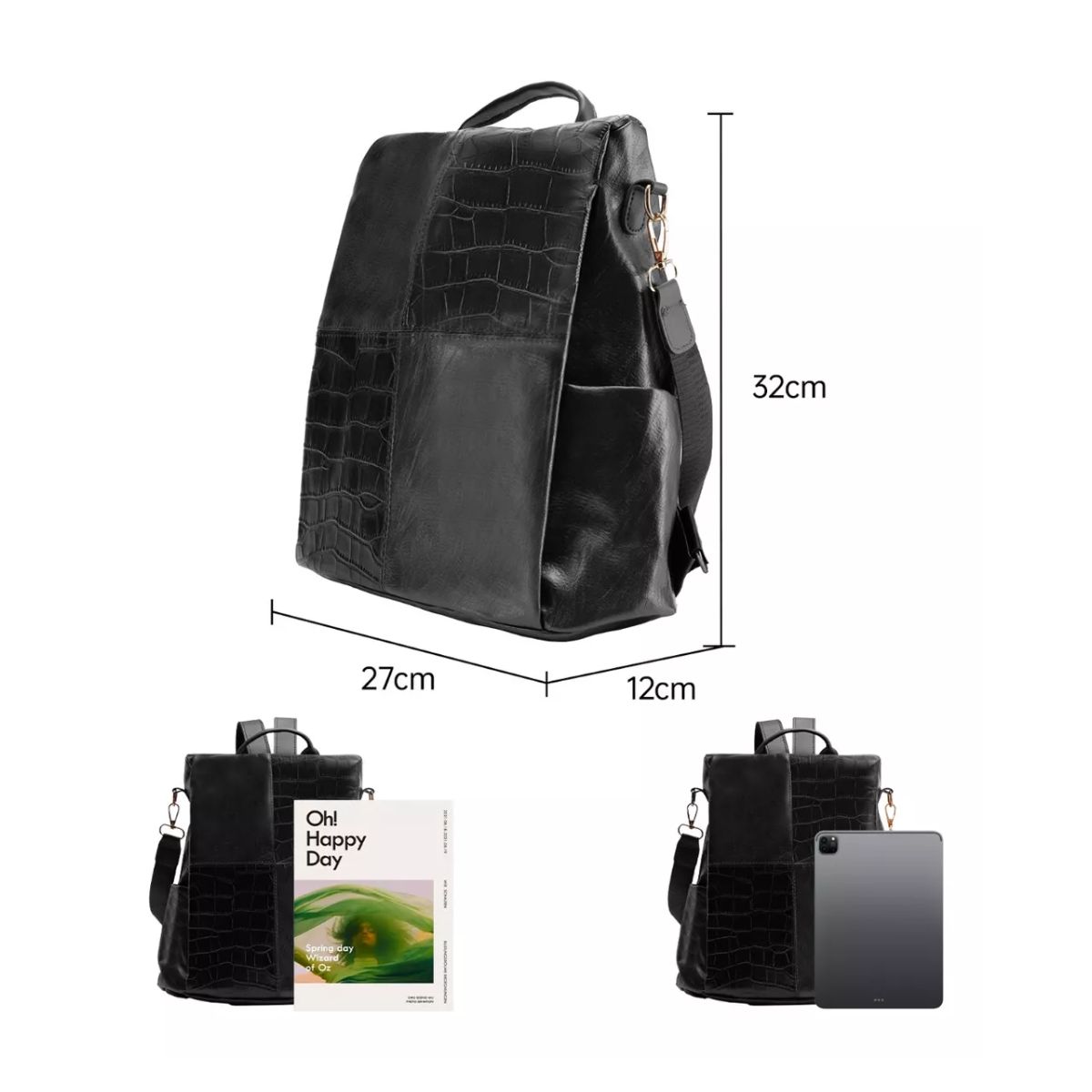 Mochila Para Mujer Dama Diseño De Costura Antirrobo Impermeable negro