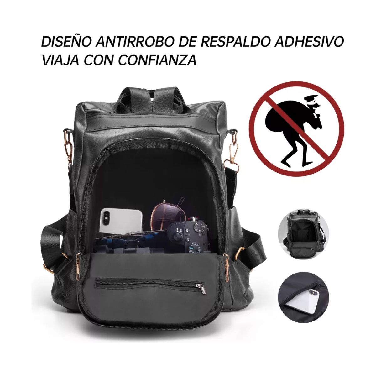 Mochila Para Mujer Dama Diseño De Costura Antirrobo Impermeable negro
