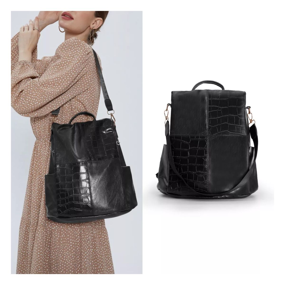 Mochila Para Mujer Dama Diseño De Costura Antirrobo Impermeable negro