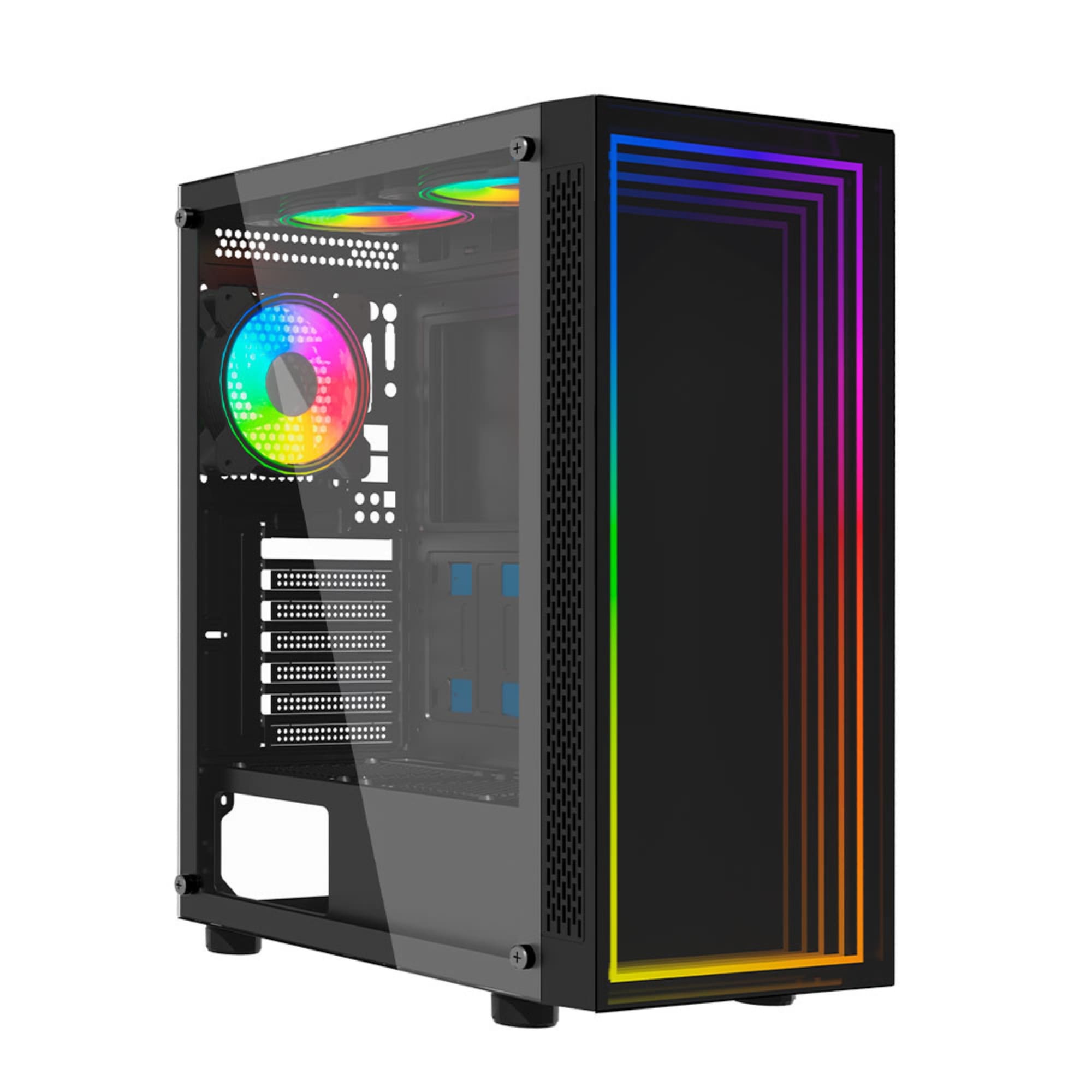Gabinete Ocelot Gaming PORTAL-M4, ATX, Cristal Templado, incluye 3 Ventiladores, sin Fuente, Negro.