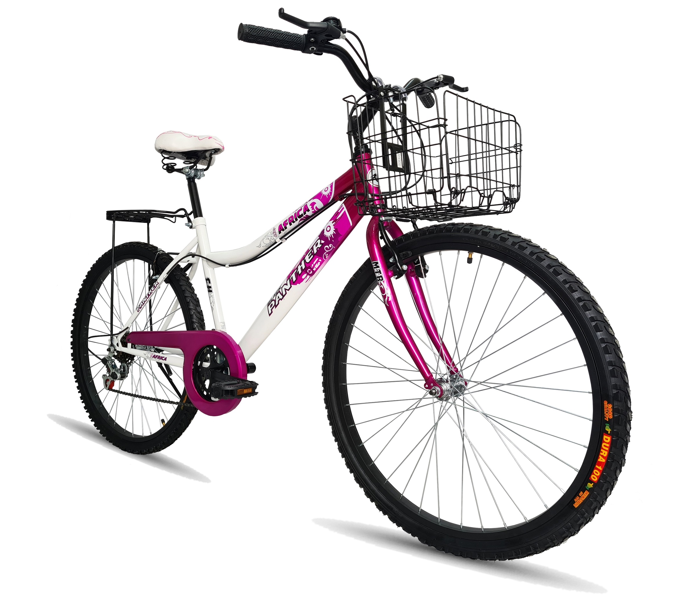 26 Rosa Bicicleta Montaña Lady Africa 6 Vel Rodada 26 Con Canasta Plegable Rosa