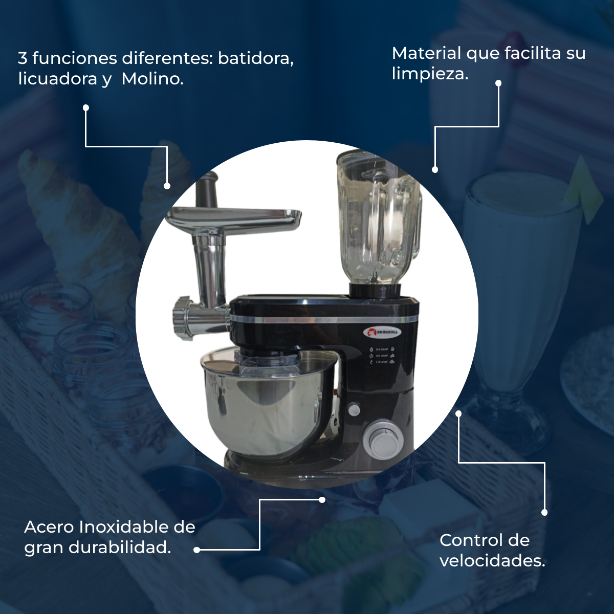 Batidora Pedestal Multifuncional 5.5L Licuadora Molino Shorbull