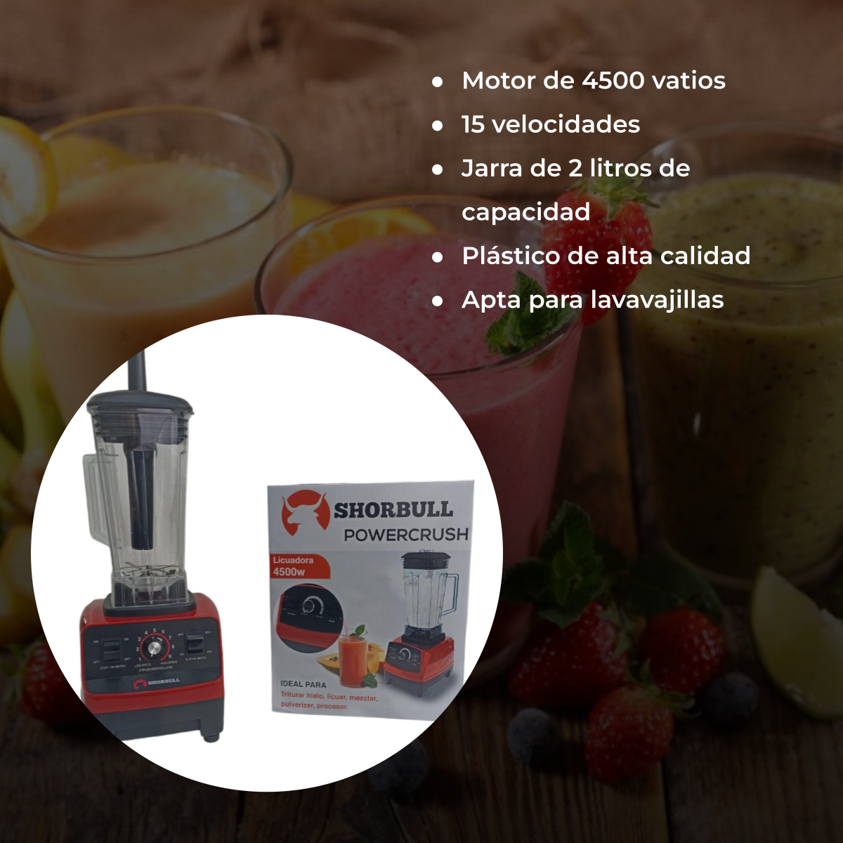 Licuadora Profesional Blender 4500w Rudo Frappe 2l Shorbull