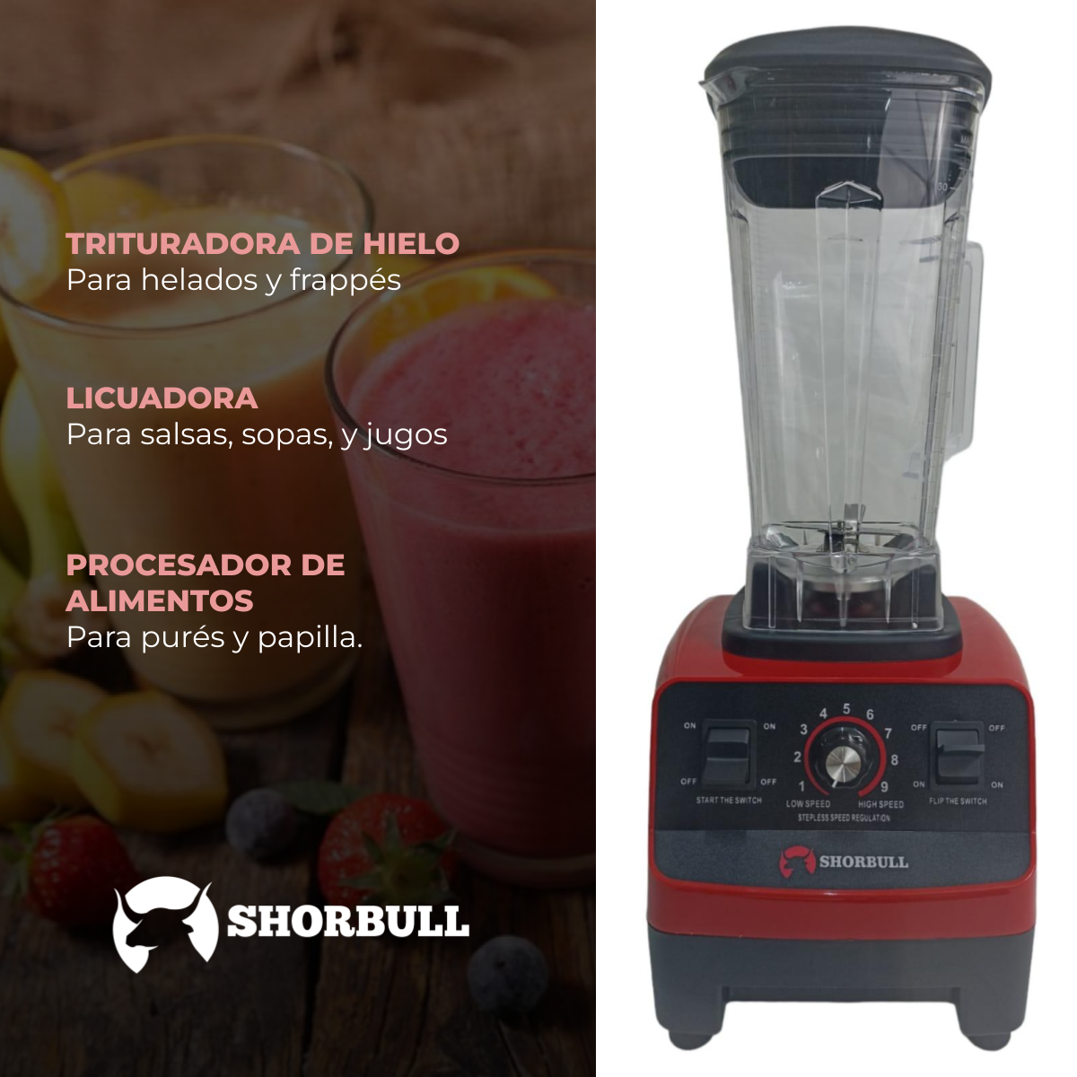 Licuadora Profesional Blender 4500w Rudo Frappe 2l Shorbull