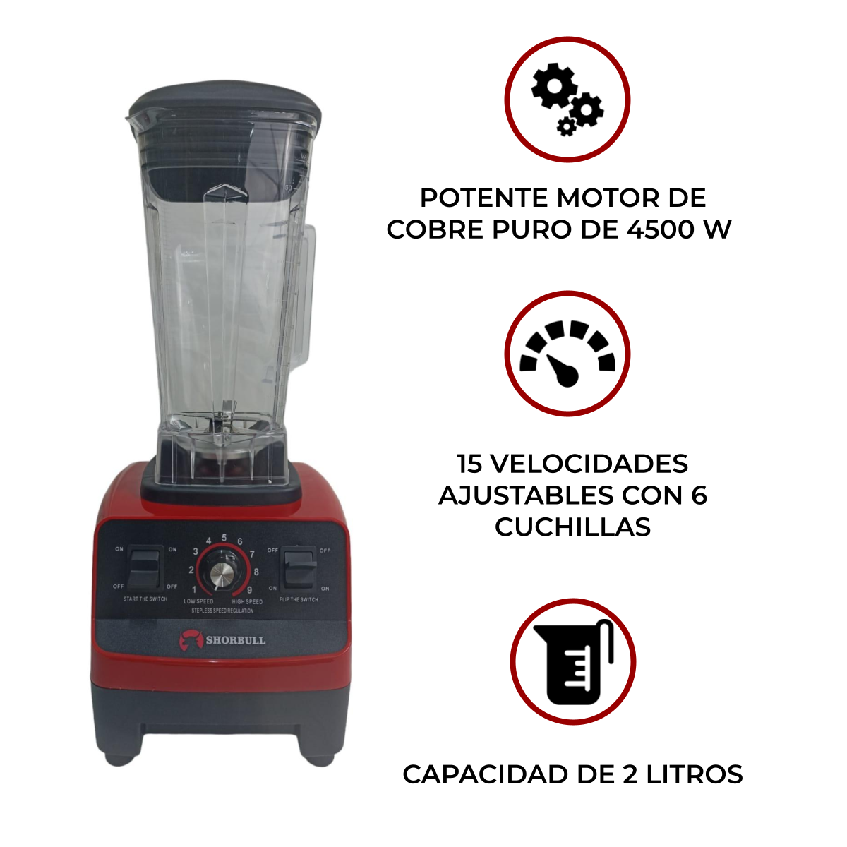 Licuadora Profesional Blender 4500w Rudo Frappe 2l Shorbull