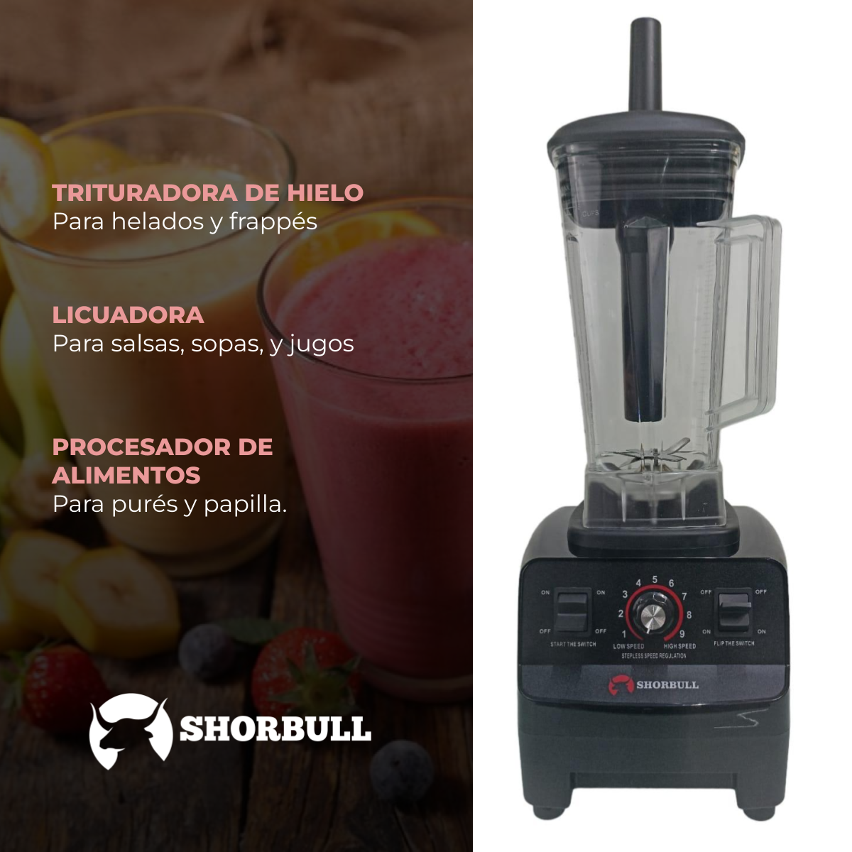 Licuadora Profesional Negra 4500w Rudo Frappe 2l Shorbull