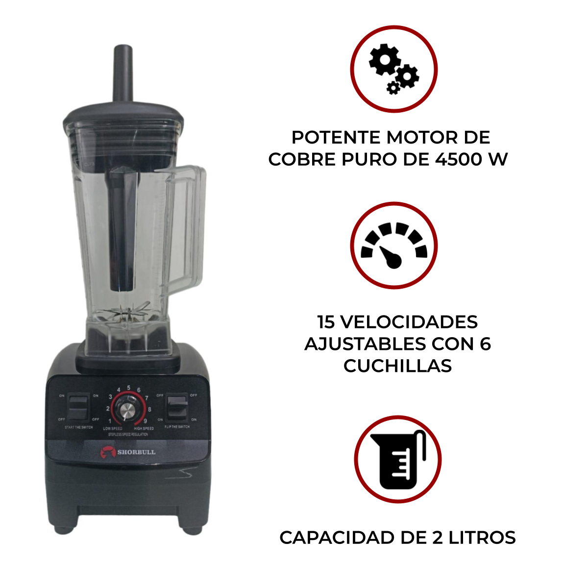 Licuadora Profesional Negra 4500w Rudo Frappe 2l Shorbull