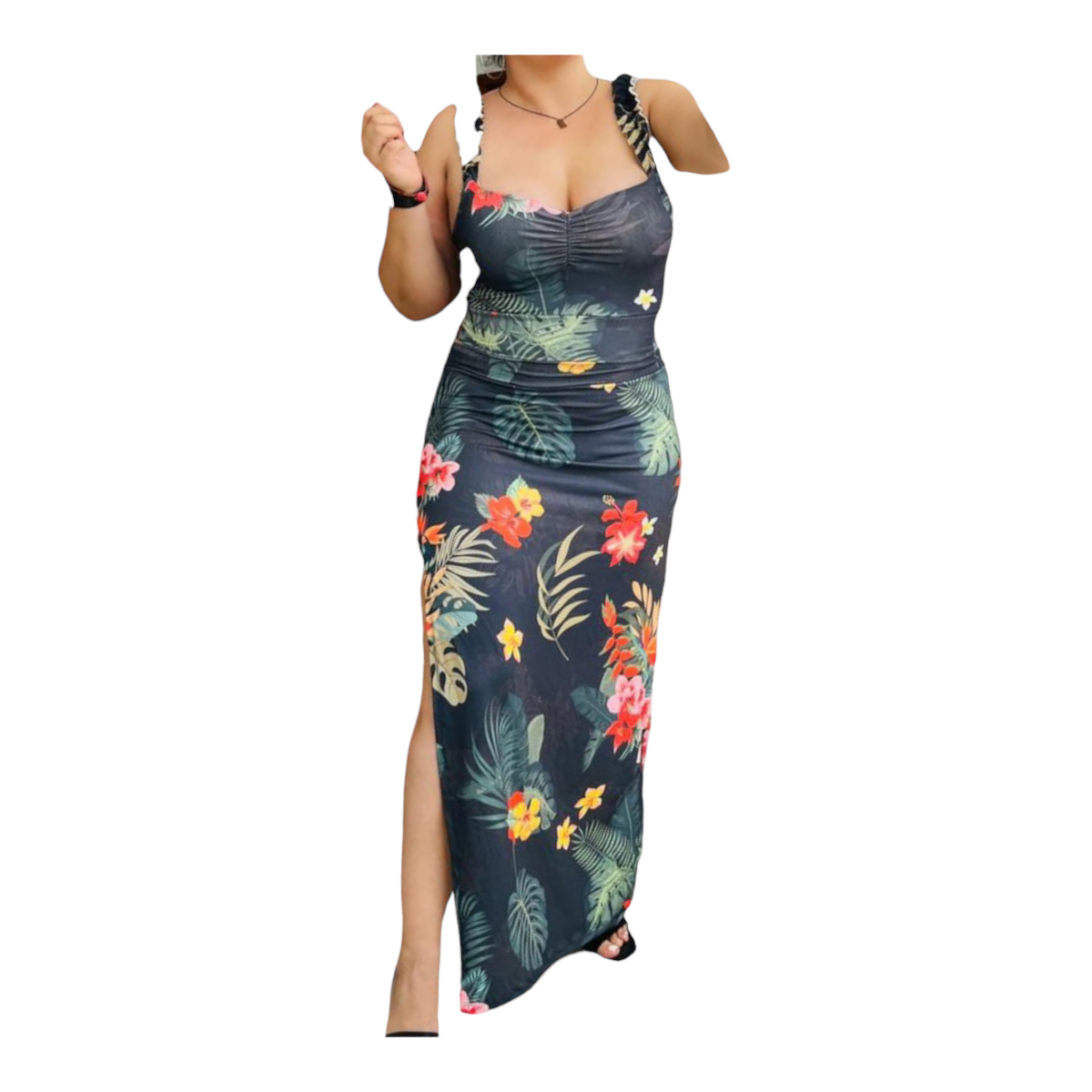 Conjunto Playero Falda Larga Y Top Floral Ropa De Playa