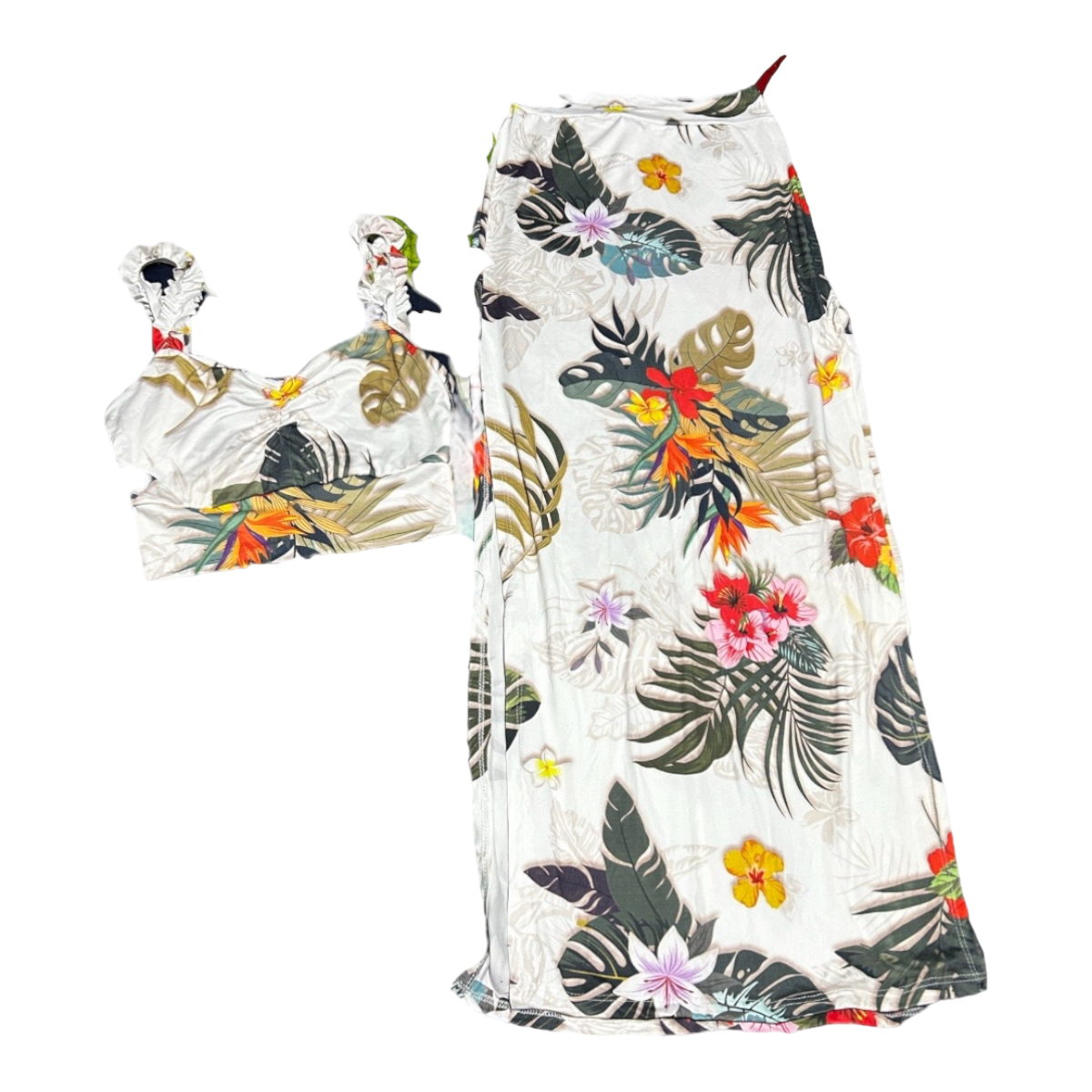 Conjunto Playero Falda Larga Y Top Floral Ropa De Playa