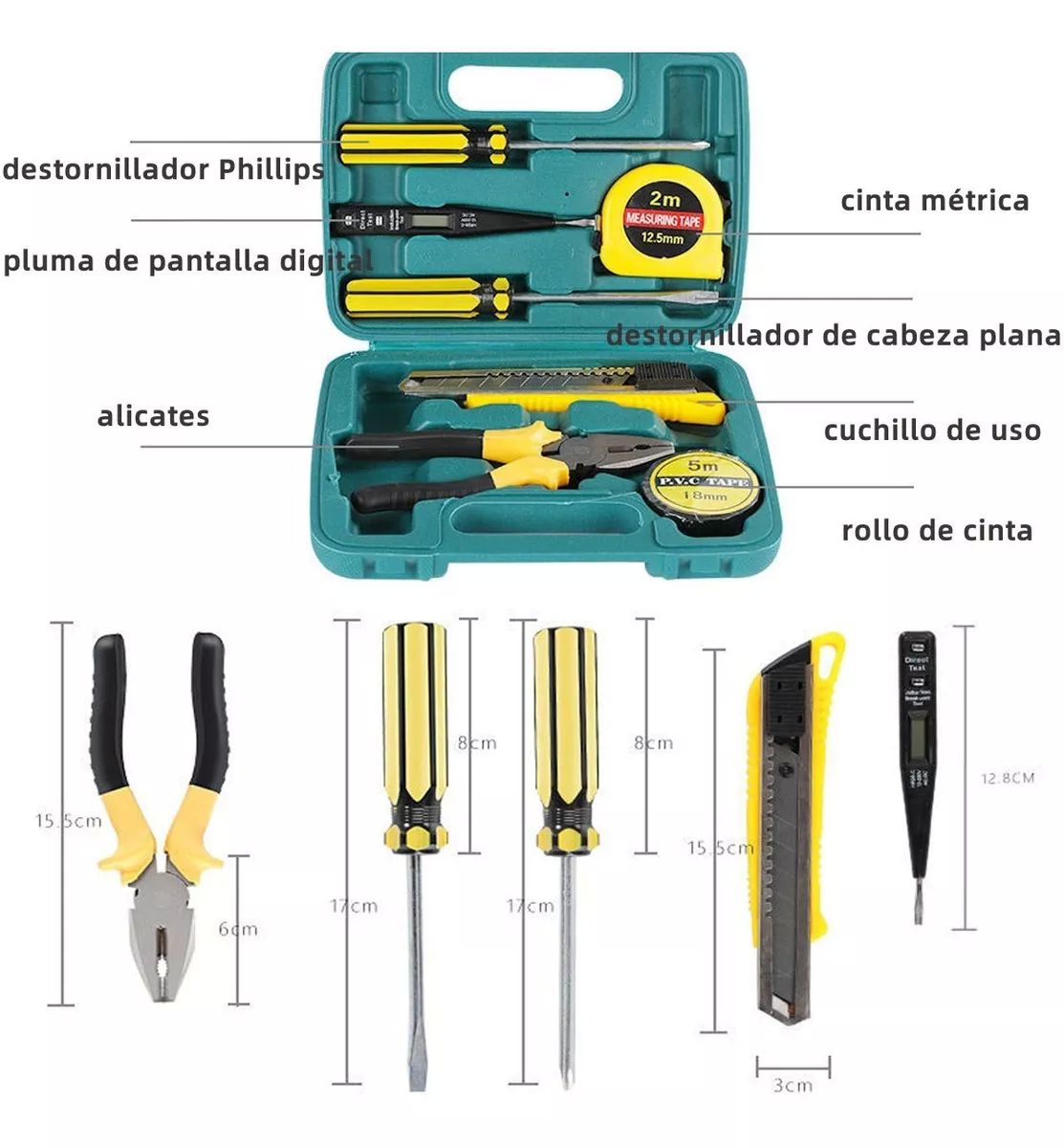 Set kit de herramientas 7 piezas con estuche