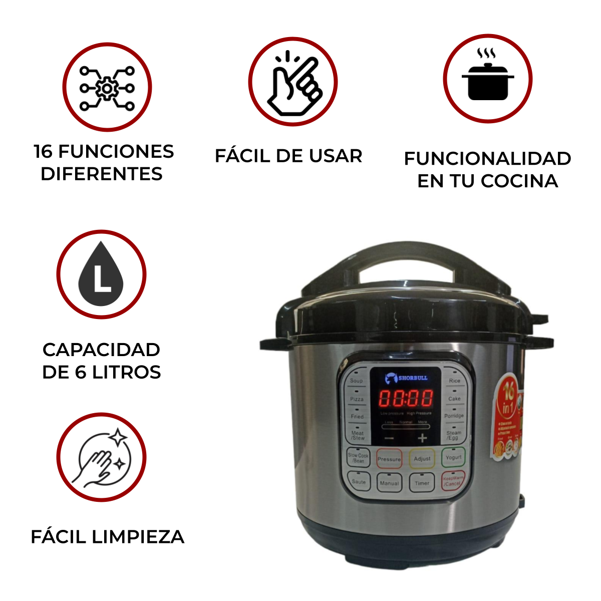 Olla Presion Electrica 6L 16 Funciones Sorbull