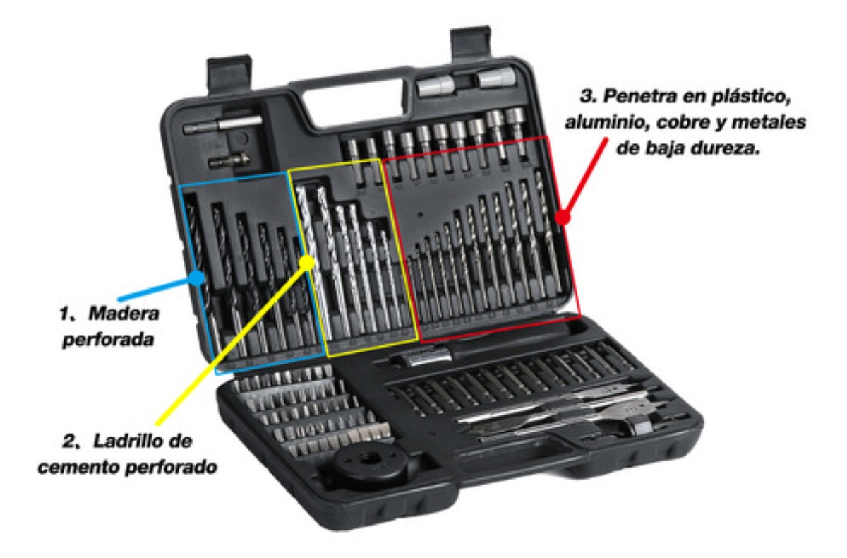 Juego De Brocas Multiuso Con Caja De Herramientas 111 Pzs. Negro