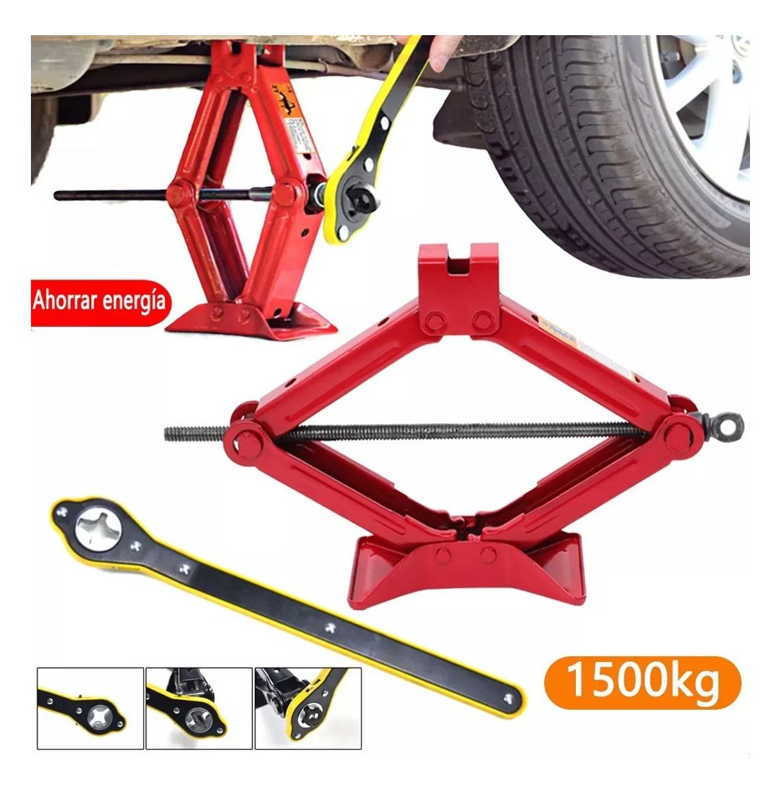 Gato Mecanico De Tijera Con Manija De Trinquete Rojo