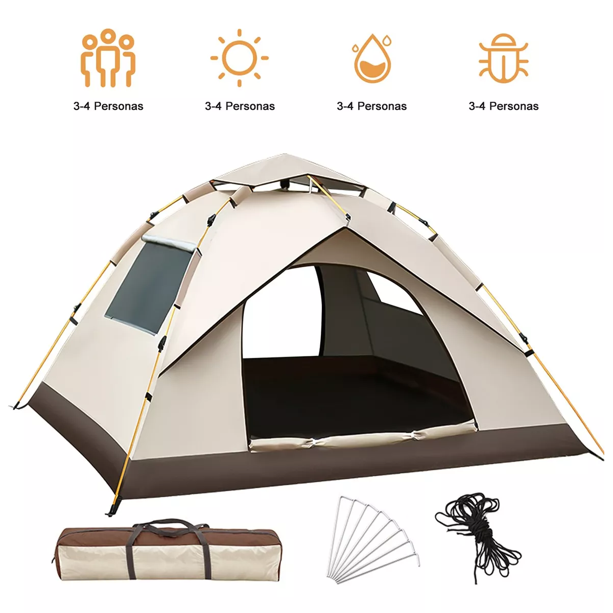 Tienda De Acampar Casa Campaña Camping Grande Impermeable Beige Cafe