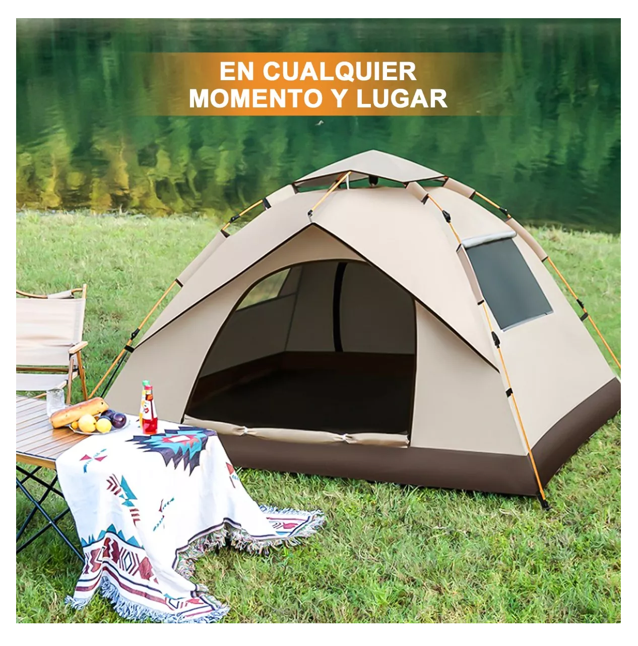 Tienda De Acampar Casa Campaña Camping Grande Impermeable Beige Cafe